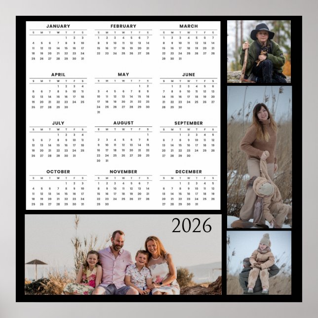 Affiche Full-Year Calendar with Customizable Photo Collage (Devant)