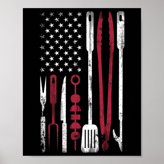 Affiche Fumée de barbecue drôle Drapeau américain du 4 jui (Devant)