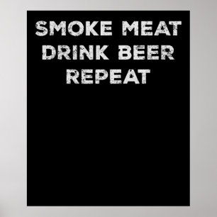 Affiche Fumer Viande Boire Bière Répéter Amoureux Drôle