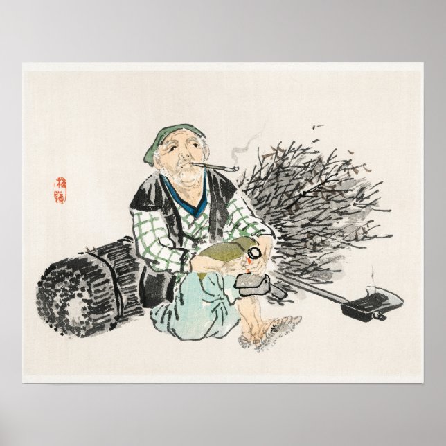 Affiche Fumeur avec branches de Kōno Bairei (Devant)