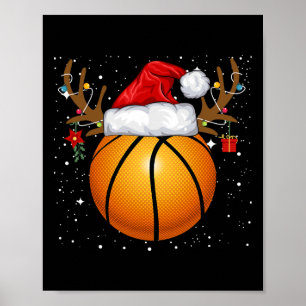 Affiche Fun Basketball Reindeer Santa Hat Noël
