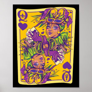 Affiche Fun Cajun Queen Of Hearts Mardi Gras Design