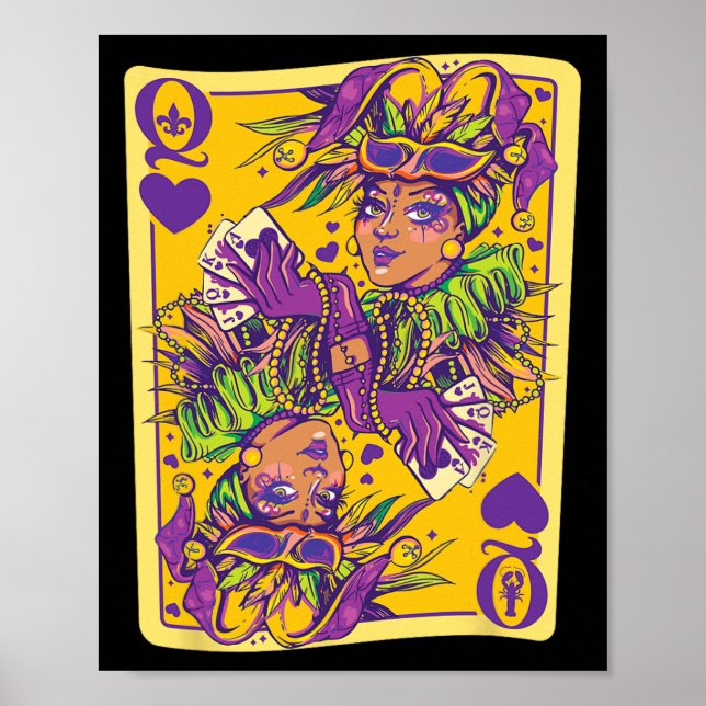 Affiche Fun Cajun Queen Of Hearts Mardi Gras Design (Devant)