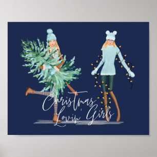Affiche Fun Christmas Lovin' Girls Holding Tree & Lights
