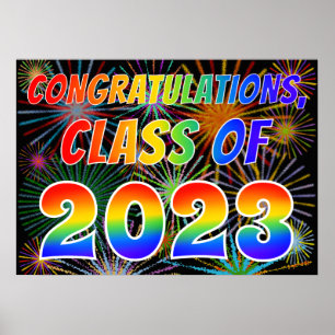 Affiche Fun "CLASSE DE 2023" Félicitations (Fireworks)