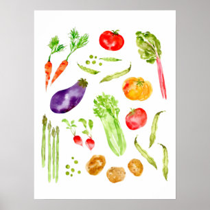 Affiche Fun coloré légumes aquarelle cuisine