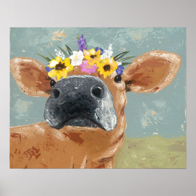 Affiche Fun de ferme - Vache avec couronne de fleurs (Devant)
