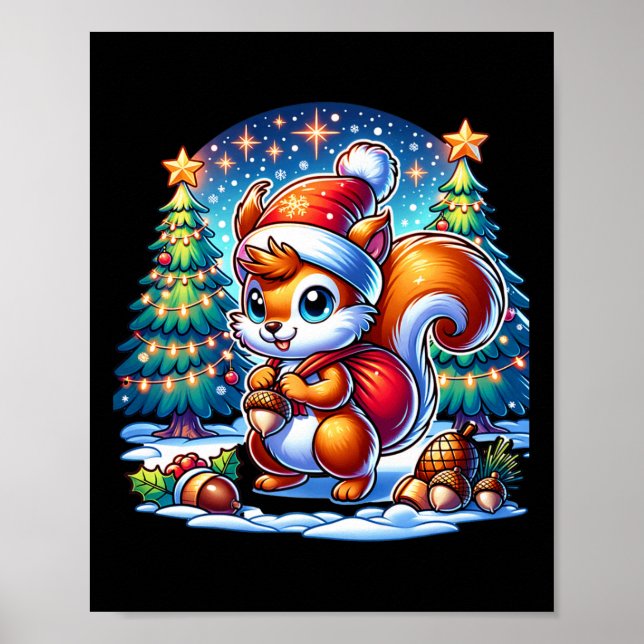 Affiche Fun De Noël Pour Les Enfants Écureuil Hiver Et Noë (Devant)