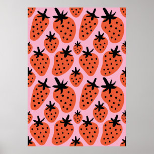 Affiche Fun dessin libre fraise sans couture motif d