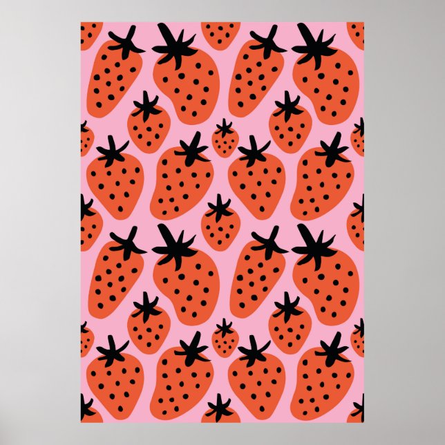 Affiche Fun dessin libre fraise sans couture motif d (Devant)
