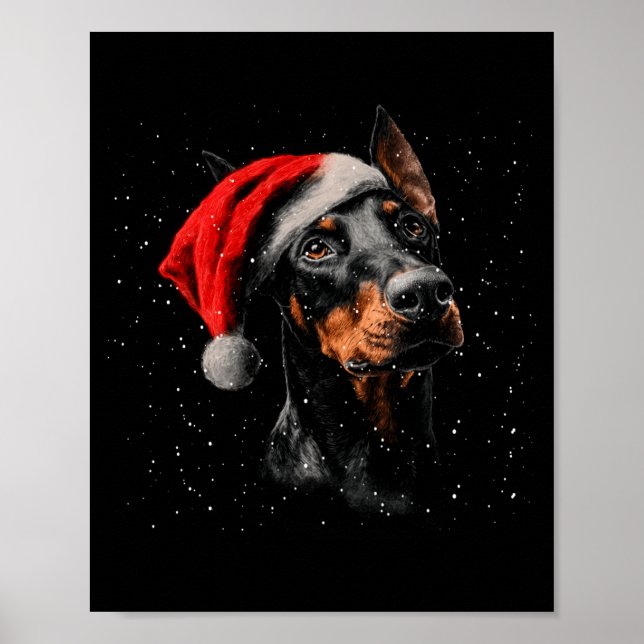 Affiche Fun Doberman Dog Christmas Lights Santa Hat Long S (Devant)