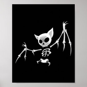 Affiche Fun Effrayant Flying Dark Skeleton Bat Halloween C