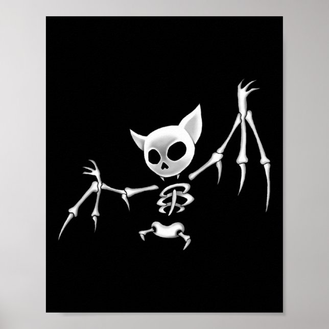 Affiche Fun Effrayant Flying Dark Skeleton Bat Halloween C (Devant)