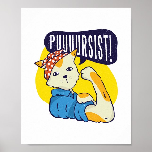 Affiche Fun Feminist Rose Riveter CAT PERSIST résister (Devant)