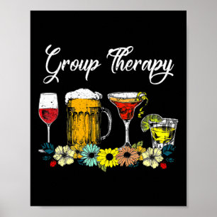 Affiche Fun Group Therapy Floral Drink Gles Mental Health