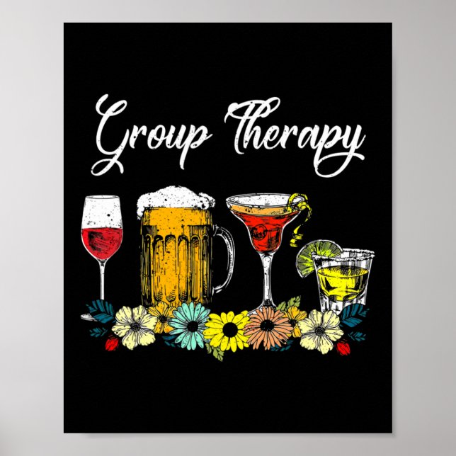 Affiche Fun Group Therapy Floral Drink Gles Mental Health (Devant)