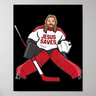 Affiche Fun Hockey Jesus Saves Hockey Goalie
