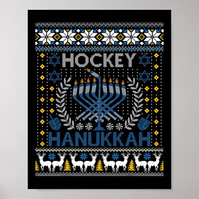 Affiche Fun Hockey Menorah Hanoukka Festival juif Vacances (Devant)