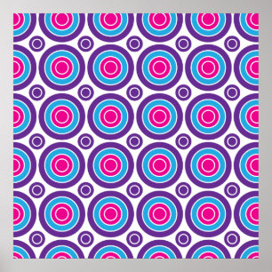 Affiche Fun Hot rose violet Turquoise Cercles Concentrés D