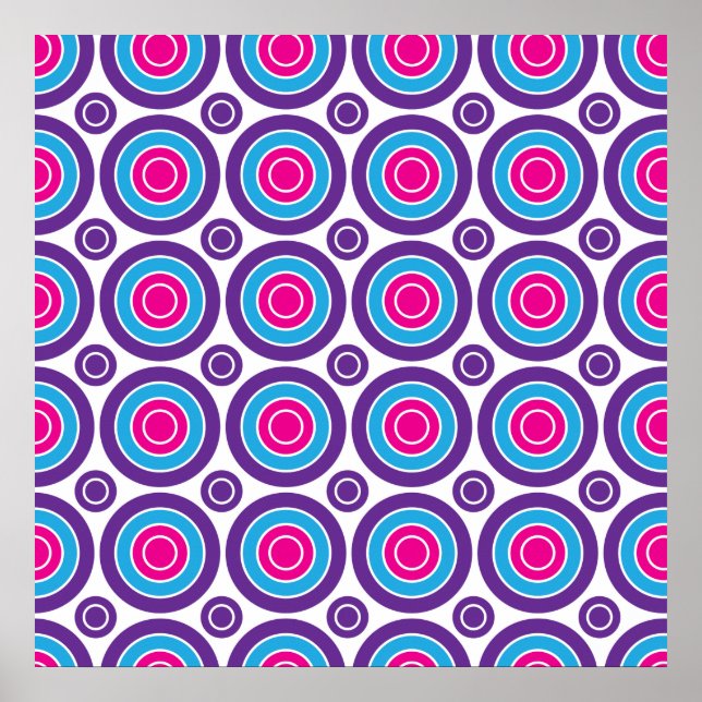 Affiche Fun Hot rose violet Turquoise Cercles Concentrés D (Devant)
