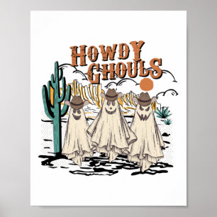 Affiche Fun Howdy Ghouls Western Halloween Fantômes d'auto
