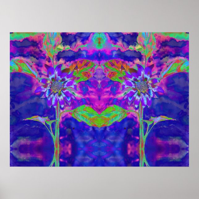 Affiche Fun in the Sun, blue purple abstract sunflower (Devant)