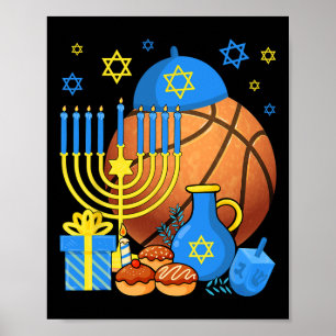 Affiche Fun Jewish Bysketbyll Byll Menorah Happy Hanoukka