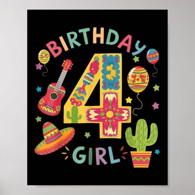 Affiche Fun Mexican Theme Party 4Anniversaire Fiesta 4 ans (Devant)