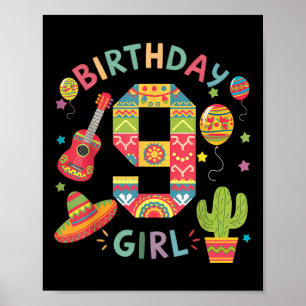 Affiche Fun Mexican Theme Party 9Anniversaire Fiesta 9 ans
