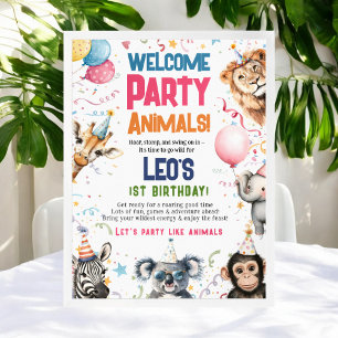 Affiche Fun Party Animaux 1er anniversaire Bienvenue
