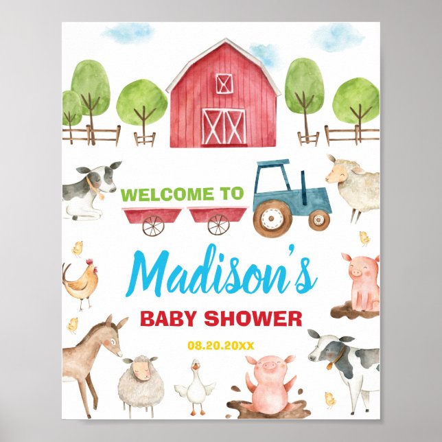 Affiche Fun Party Barnyard Baby shower animal de ferme Bie (Devant)