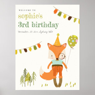 Affiche Fun Party Fox de Woodland mignonne Anniversaire de