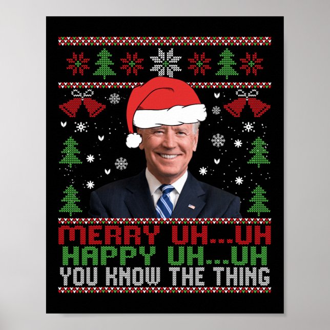 Affiche Fun Père Noël Joe Biden Merry Euh Noël laid (Devant)