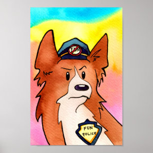 Affiche Fun Police aquarelle Corgi