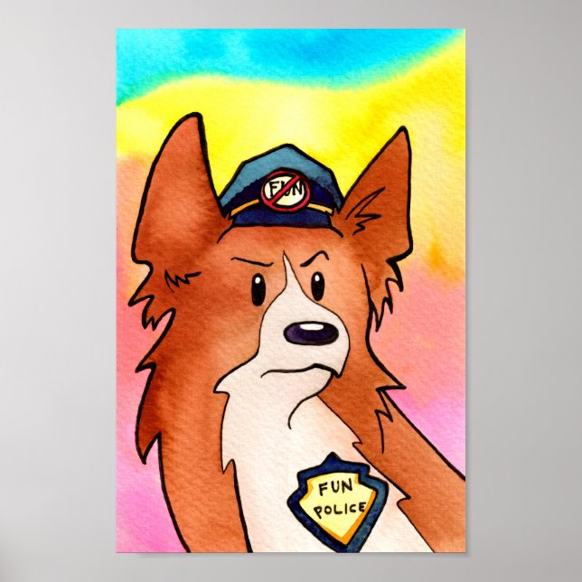 Affiche Fun Police aquarelle Corgi (Devant)