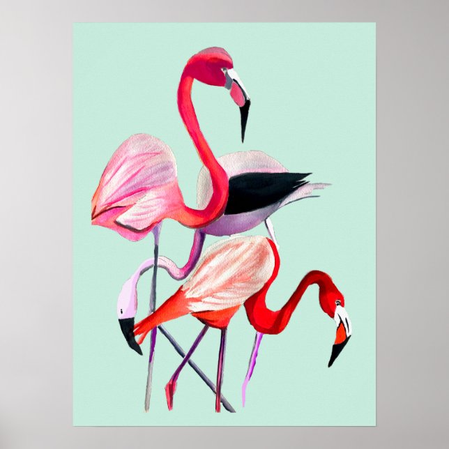 Affiche Fun rose flamingo aquarelle illustration (Devant)