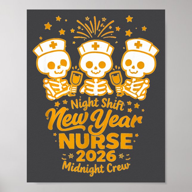 Affiche Fun Skeleton Er Icu Nurse Night Shift Crew New Yea (Devant)