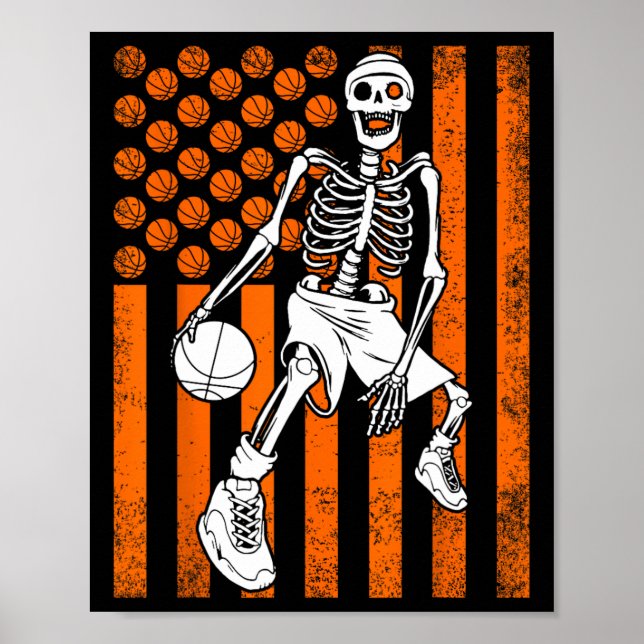 Affiche Fun Skeleton Joueur de basket USA American Flag V (Devant)
