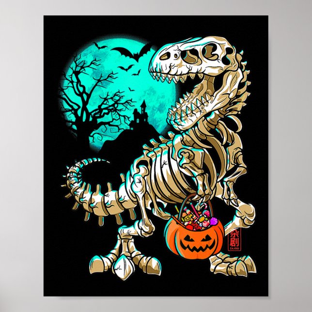 Affiche Fun Skeleton TRex Halloween Boys Dino Kids Fossil  (Devant)
