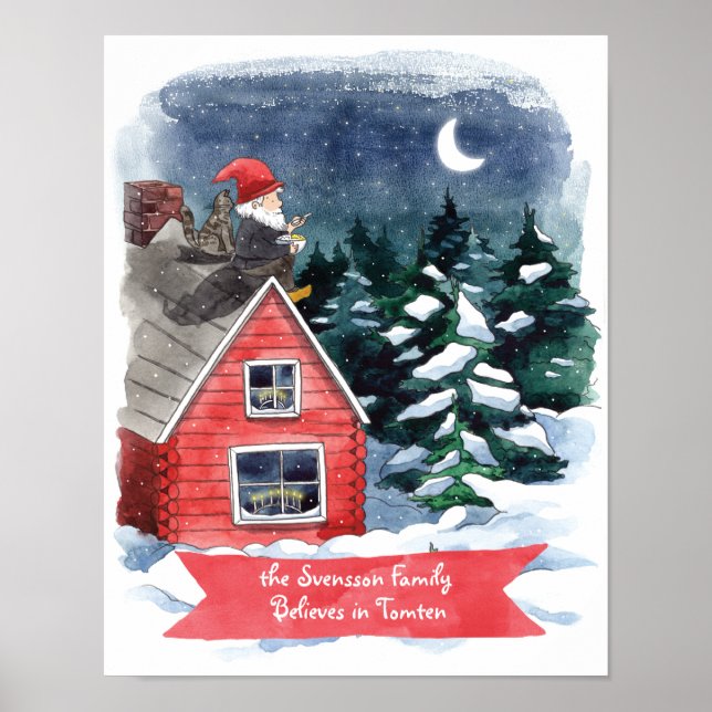 Affiche Fun Tomé suédois Noël Gnome Aquarelle (Devant)