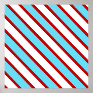 Affiche Fun Turquoise Blue Red and White Diagonal Stripes