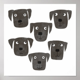 Affiche Fun Watercolor Blac Labrador Retriever Dogs