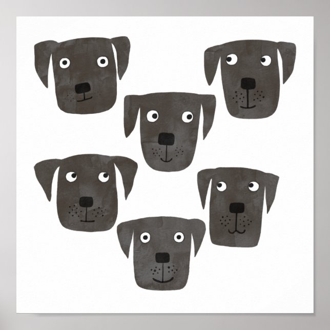 Affiche Fun Watercolor Blac Labrador Retriever Dogs (Devant)