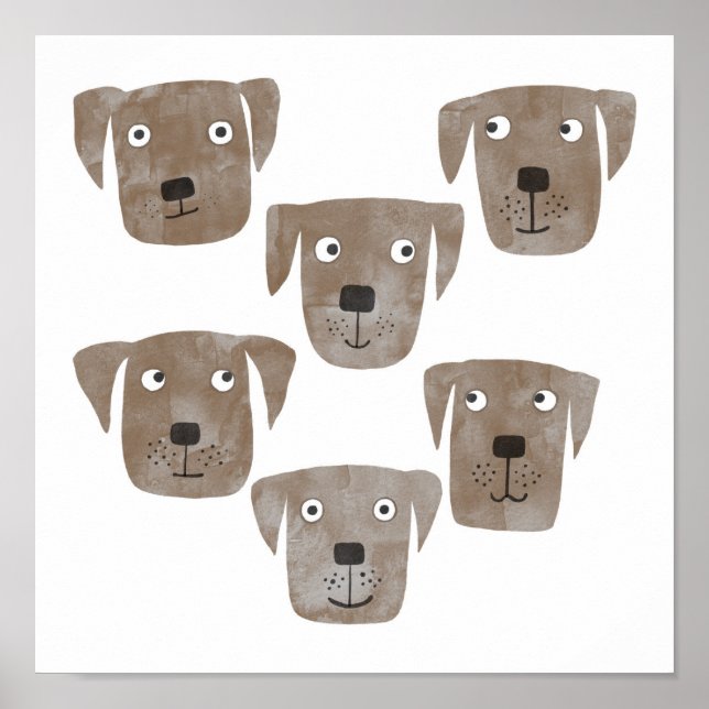 Affiche Fun Watercolor Chocolate Labrador Retriever Dogs (Devant)