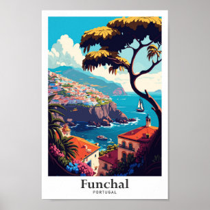 Affiche Funchal Portugal Voyage Vintage Illustration