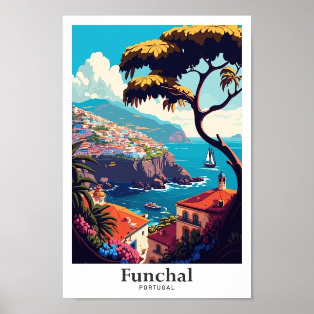 Affiche Funchal Portugal Voyage Vintage Illustration (Devant)