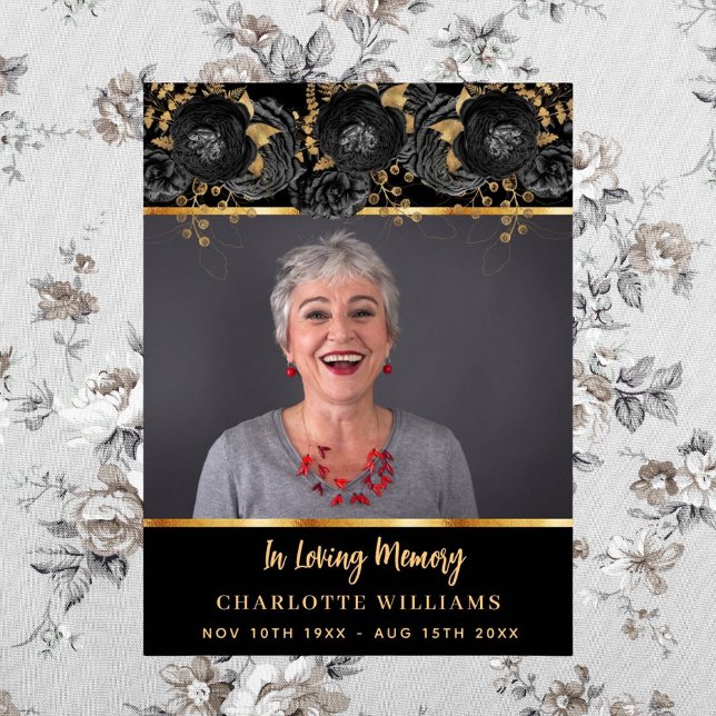 Affiche funérailles noir or photo souvenir bienvenue (Créateur téléchargé)