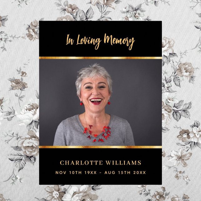 Affiche funérailles noir or photo souvenir bienvenue (Créateur téléchargé)