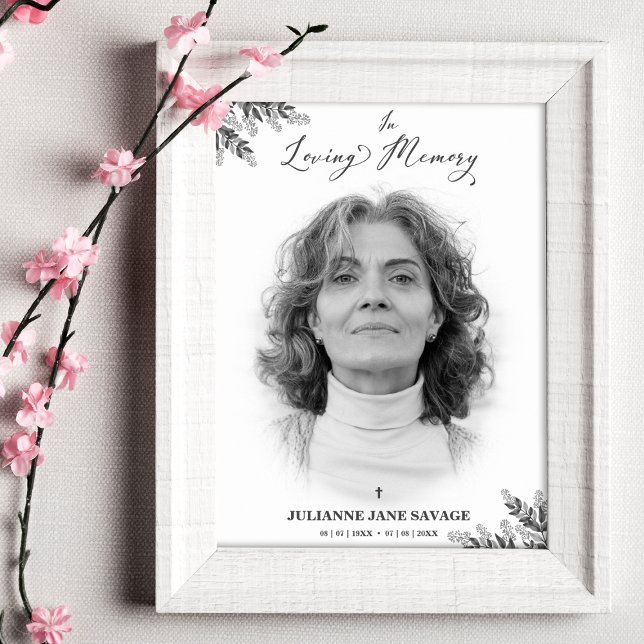 Affiche funéraire avec photo de souvenir noir et b (Créateur téléchargé)