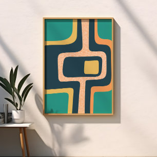 Affiche Funky Abstrait Milieu de Siècle Sarcelle, Jaune, O